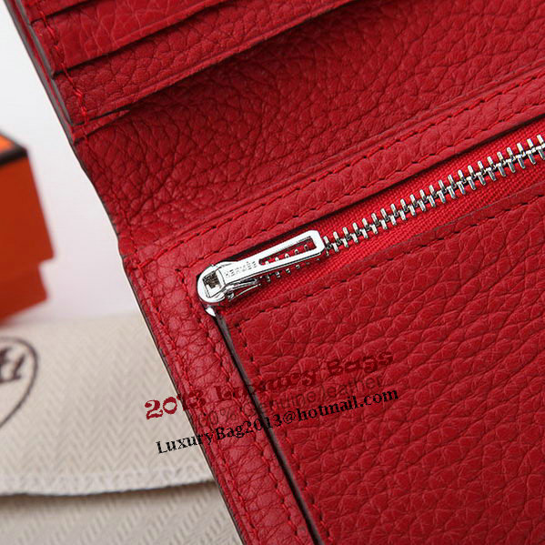 Hermes Bearn Japonaise Bi-Fold Wallet Grainy Leather A208 Red