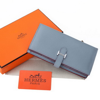 Hermes Bearn Japonaise Bi-Fold Wallet Grainy Leather A208 SkyBlue