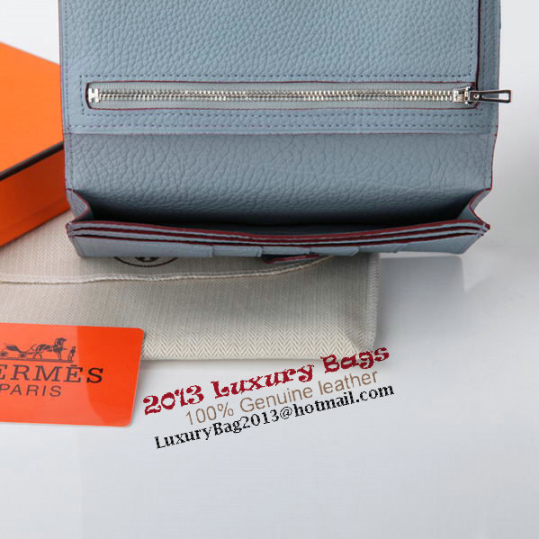 Hermes Bearn Japonaise Bi-Fold Wallet Grainy Leather A208 SkyBlue