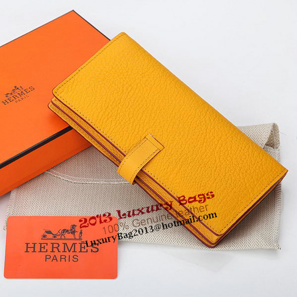 Hermes Bearn Japonaise Bi-Fold Wallet Grainy Leather A208 Yellow