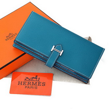 Hermes Bearn Japonaise Bi-Fold Wallet Original Leather A208 Blue