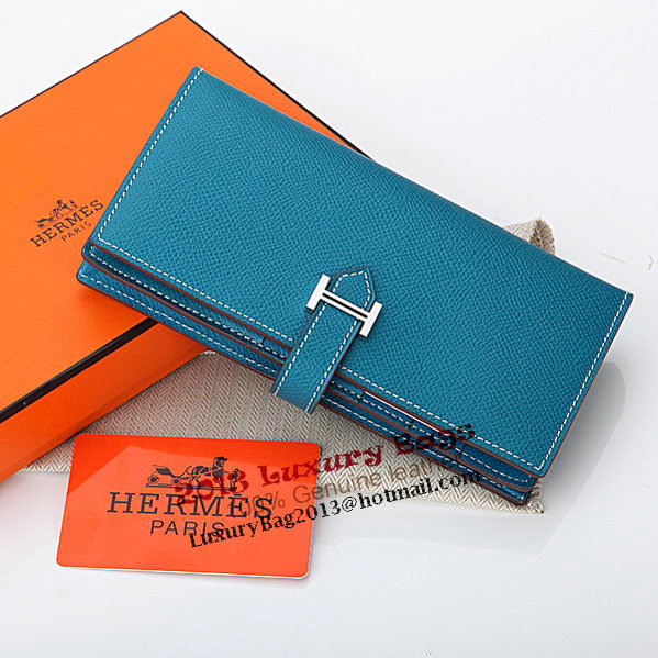 Hermes Bearn Japonaise Bi-Fold Wallet Original Leather A208 Blue