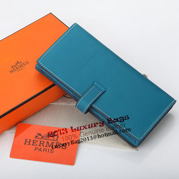 Hermes Bearn Japonaise Bi-Fold Wallet Original Leather A208 Blue