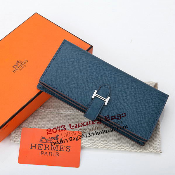 Hermes Bearn Japonaise Bi-Fold Wallet Original Leather A208 Dark Blue