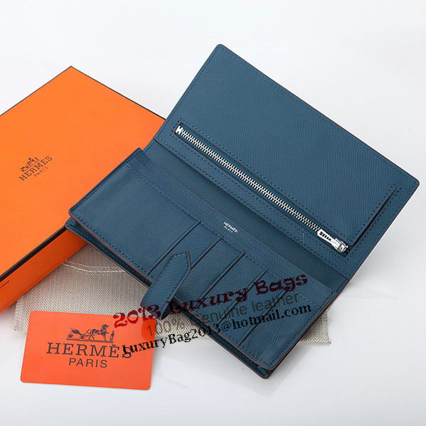 Hermes Bearn Japonaise Bi-Fold Wallet Original Leather A208 Dark Blue