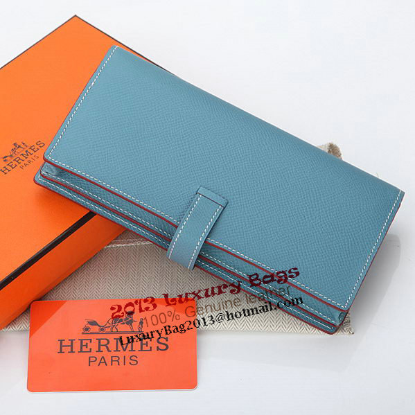 Hermes Bearn Japonaise Bi-Fold Wallet Original Leather A208 SkyBlue