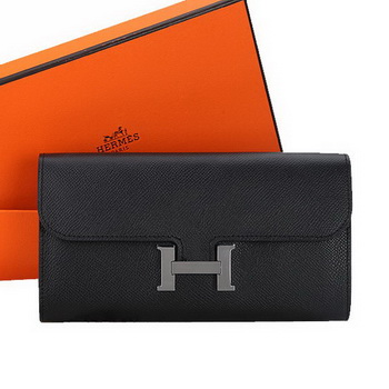 Hermes Constance Long Wallets Original Calfskin Leather A909 Black