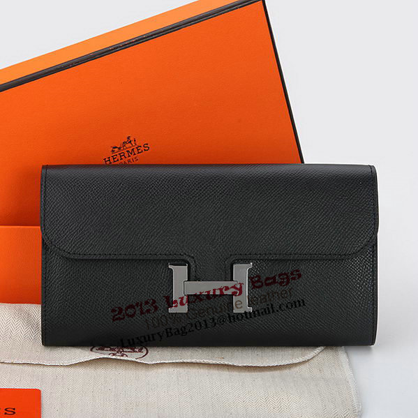 Hermes Constance Long Wallets Original Calfskin Leather A909 Black