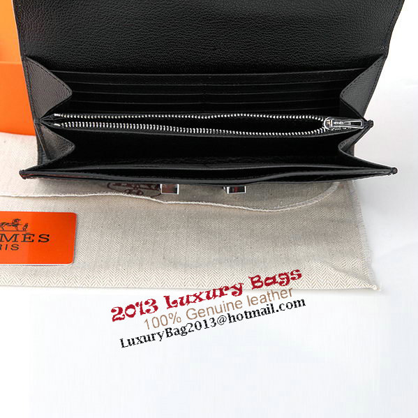 Hermes Constance Long Wallets Original Calfskin Leather A909 Black