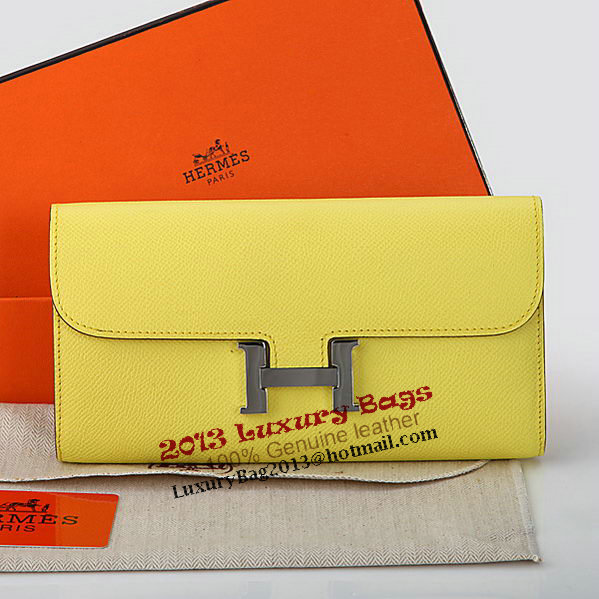 Hermes Constance Long Wallets Original Calfskin Leather A909 Lemon