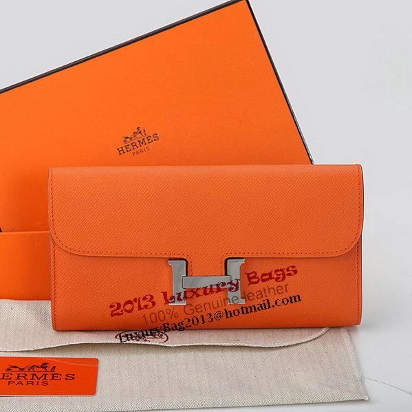 Hermes Constance Long Wallets Original Calfskin Leather A909 Orange