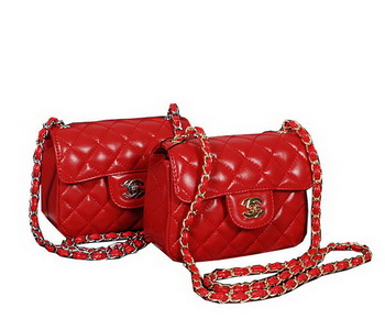 Chanel 1115 Classic mini Flap Bag in Red Sheepskin Leather