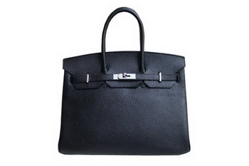 Hermes Birkin 35CM Tote Bag Black&Rose Clemence Leather H35 Silver