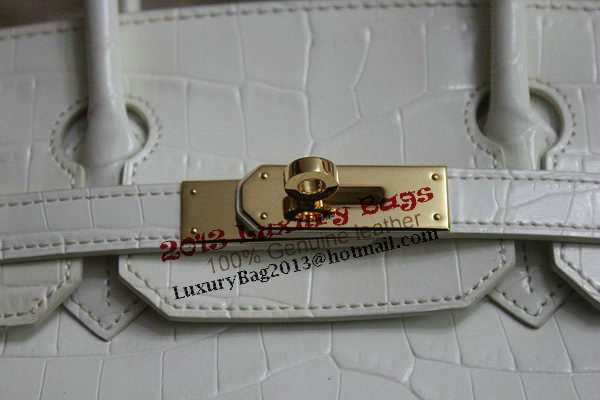 Hermes Birkin 35CM Tote Bag White Croco Leather H35 Gold