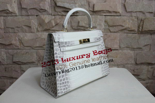 Hermes Kelly 32cm Shoulder Bag White Croco Leather K32 Gold