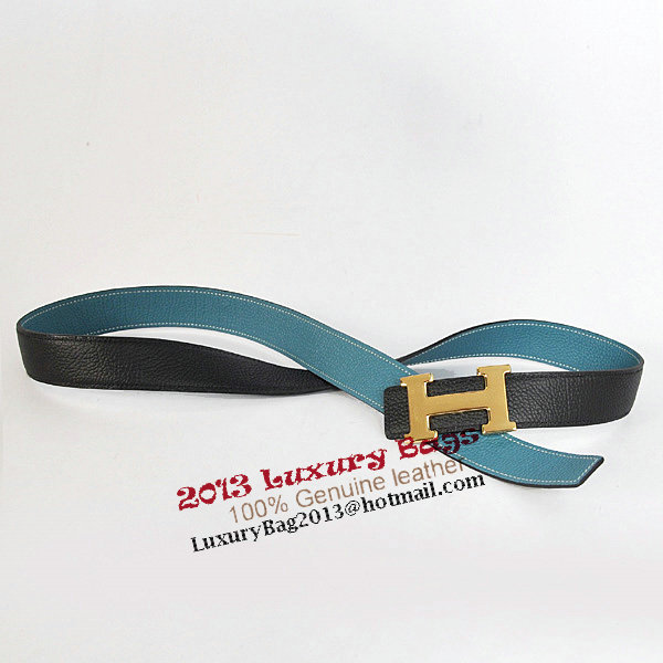 Hermes Bovine Jugular Veins In Blue Belt HR1007A Gold