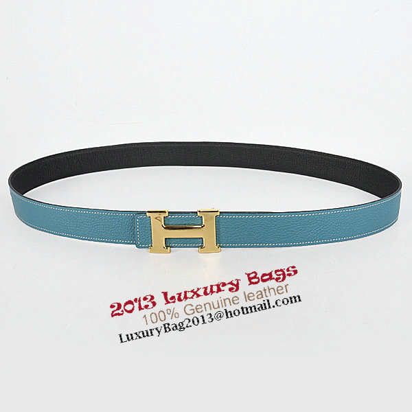 Hermes Bovine Jugular Veins In Blue Belt HR1007A Gold