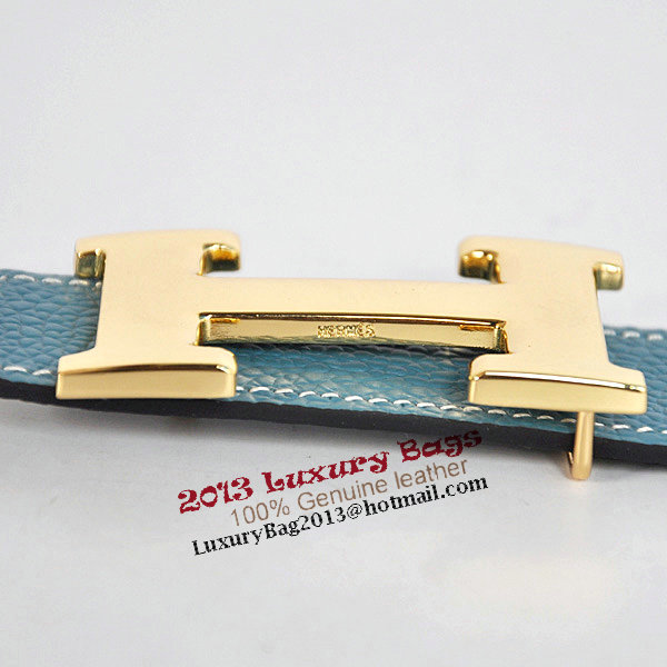 Hermes Bovine Jugular Veins In Blue Belt HR1007A Gold