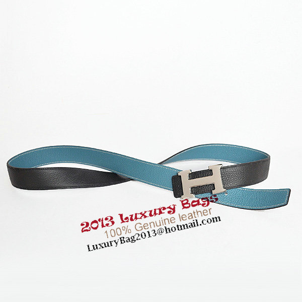 Hermes Bovine Jugular Veins In Blue Belt HR1007B Silver