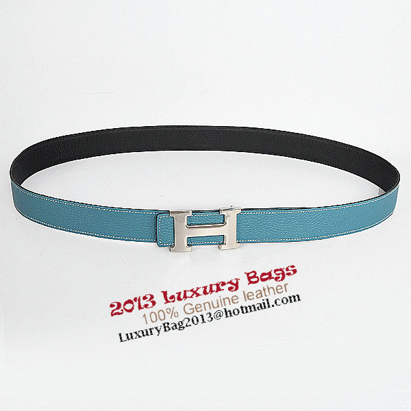 Hermes Bovine Jugular Veins In Blue Belt HR1007B Silver