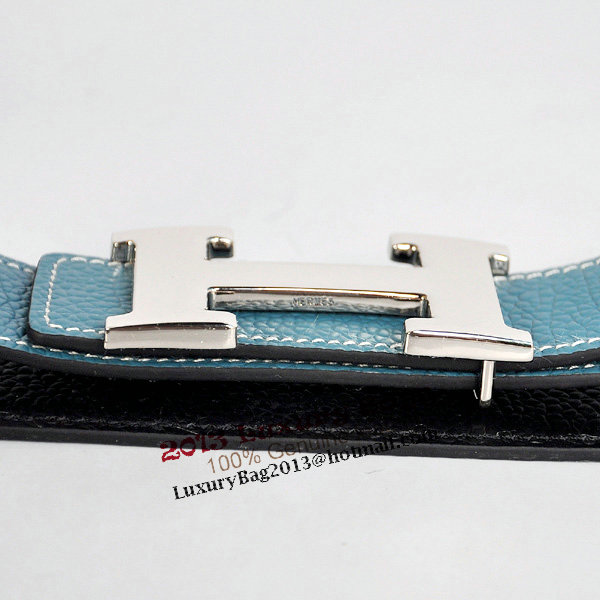 Hermes Bovine Jugular Veins In Blue Belt HR1007B Silver