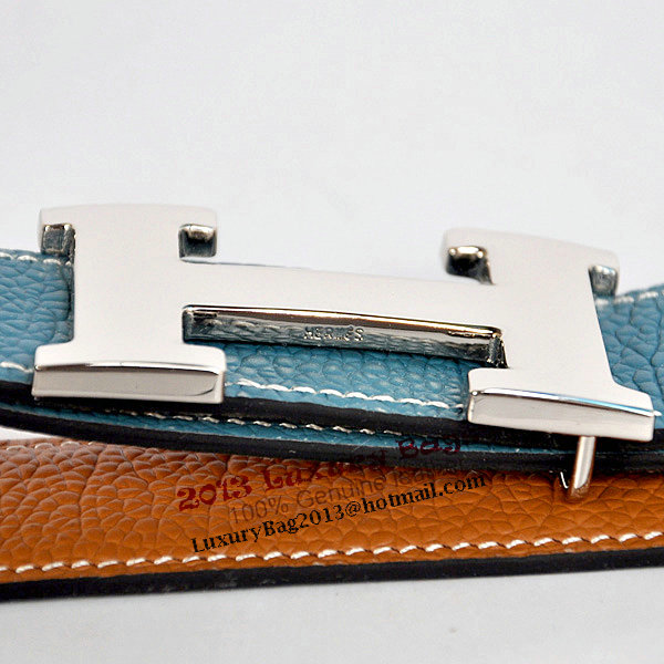 Hermes Bovine Jugular Veins In Blue Belt HR1010B Silver