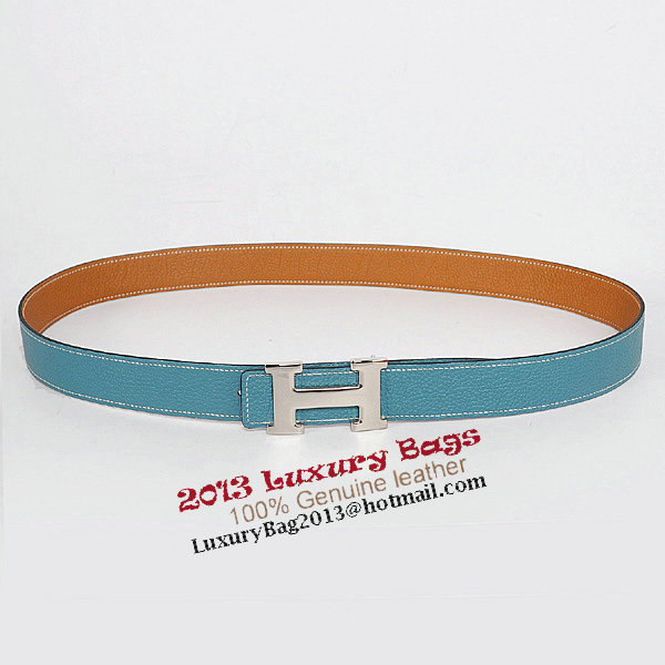 Hermes Bovine Jugular Veins In Blue Belt HR1010B Silver