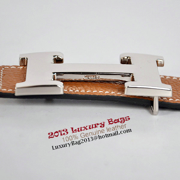 Hermes Camel Bovine Jugular Veins Belt HR1006B Silver