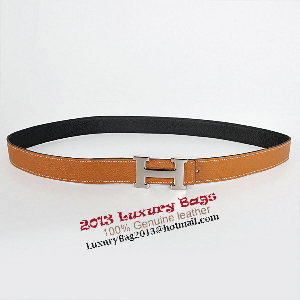 Hermes Camel Bovine Jugular Veins Belt HR1006B Silver