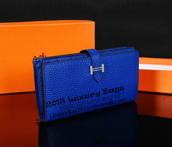 Hermes Bearn Japonaise Bi-Fold Wallet Original Leather A1018 Blue