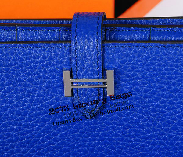 Hermes Bearn Japonaise Bi-Fold Wallet Original Leather A1018 Blue