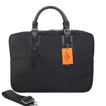 Hermes Mens Briefcase Canvas & Leather H1702D Black