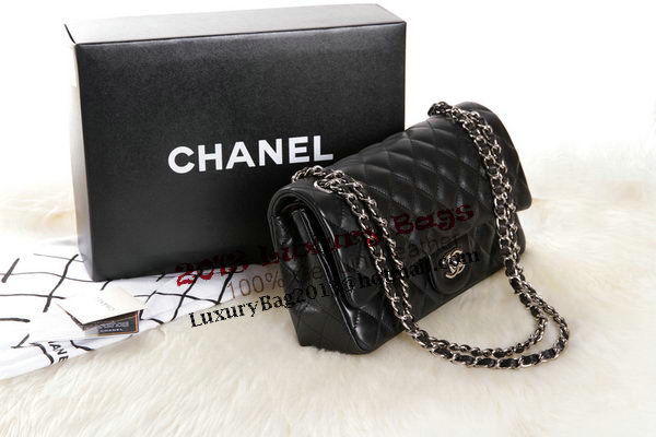 Chanel 2.55 Series Black Original Leather Classic Flap Bag A01112 Silver