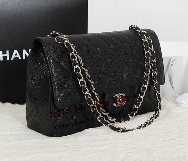 Chanel Classic Flap Bag 1113 Black Original Cannage Pattern Leather Silver