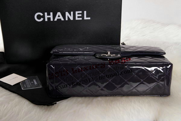 Chanel Maxi Double Flaps Bag Dark Purple Original Patent Leather A36098 Silver