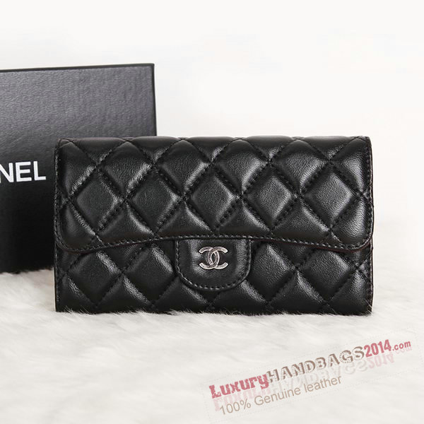 Chanel Original sheepskin Long Tri-Fold Wallet A00333 Black