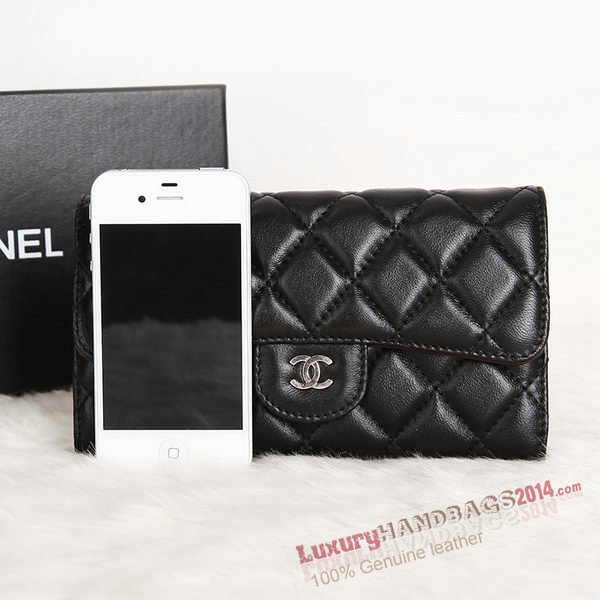 Chanel Original sheepskin Long Tri-Fold Wallet A00333 Black