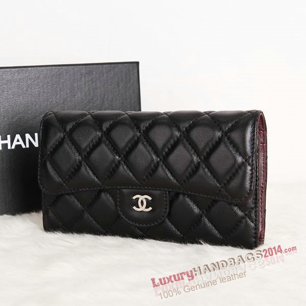 Chanel Original sheepskin Long Tri-Fold Wallet A00333 Black