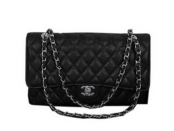 Chanel Classic Flap Bag 1119 Black Cannage Pattern Leather Silver