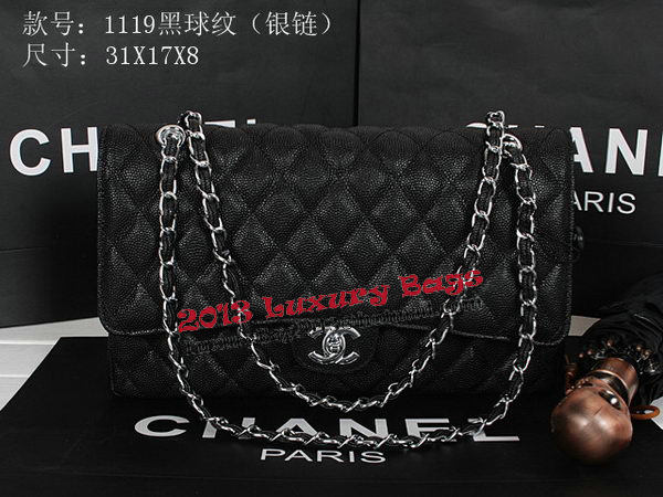 Chanel Classic Flap Bag 1119 Black Cannage Pattern Leather Silver