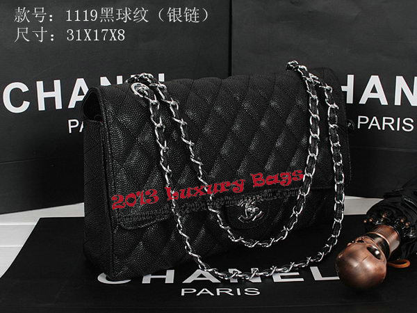 Chanel Classic Flap Bag 1119 Black Cannage Pattern Leather Silver