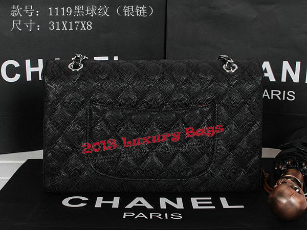 Chanel Classic Flap Bag 1119 Black Cannage Pattern Leather Silver