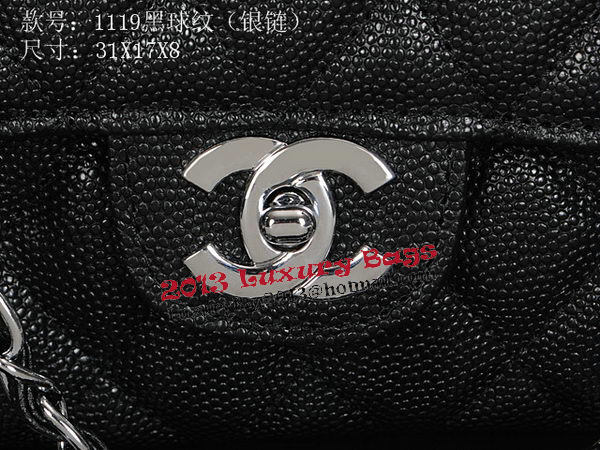 Chanel Classic Flap Bag 1119 Black Cannage Pattern Leather Silver