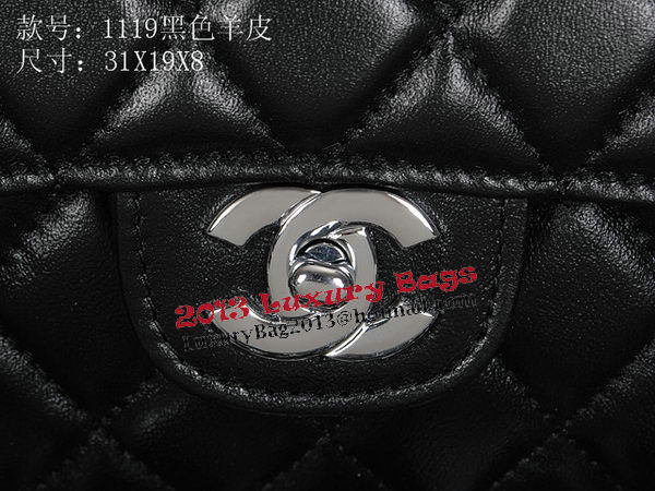 Chanel Classic Flap Bag 1119 Black Sheepskin Silver