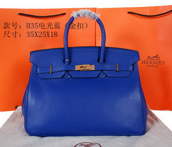 Hermes Birkin 35CM Tote Bag Blue Original Grainy Leather H35 Gold