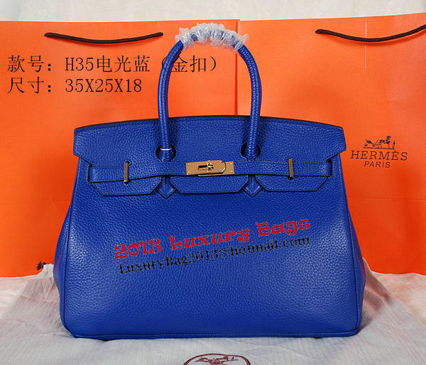 Hermes Birkin 35CM Tote Bag Blue Original Grainy Leather H35 Gold