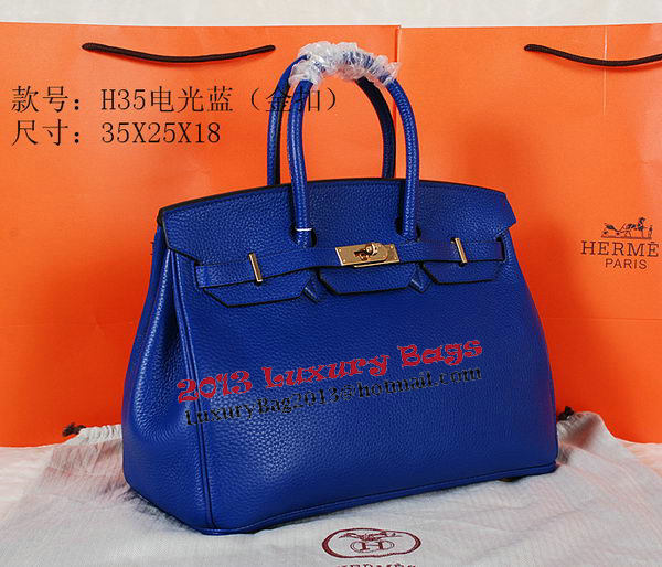 Hermes Birkin 35CM Tote Bag Blue Original Grainy Leather H35 Gold