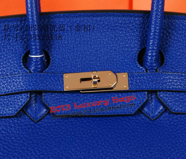 Hermes Birkin 35CM Tote Bag Blue Original Grainy Leather H35 Gold