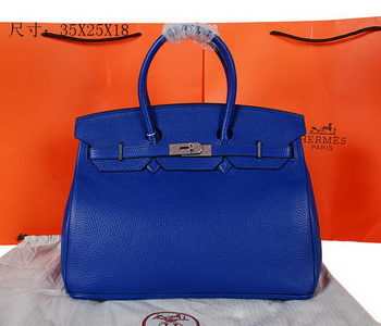 Hermes Birkin 35CM Tote Bag Blue Original Grainy Leather H35 Silver