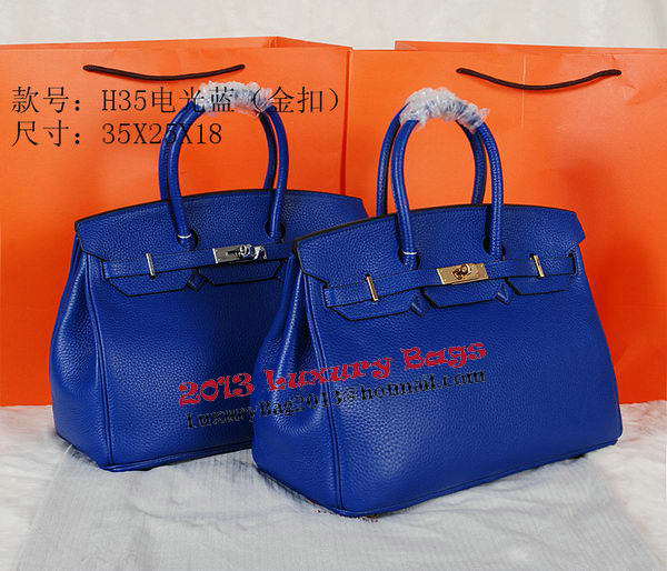 Hermes Birkin 35CM Tote Bag Blue Original Grainy Leather H35 Silver